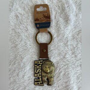 Leather Alaskan Bear Keychain Metal NWT